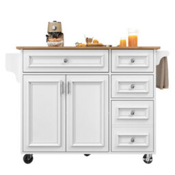 Matteo White Multifunctional Kitchen Island With Folding Tabletop & Storage, N639 Serving Trolley - thumbnail 8