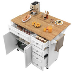 Matteo White Multifunctional Kitchen Island With Folding Tabletop & Storage, N639 Serving Trolley - thumbnail 9