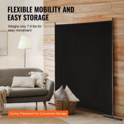 Vevor Single Panel Room Divider, 6Ft Freestanding Privacy Screen Indoor For Office Bedroom, Black - thumbnail 5