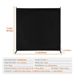 Vevor Single Panel Room Divider, 6Ft Freestanding Privacy Screen Indoor For Office Bedroom, Black - thumbnail 7