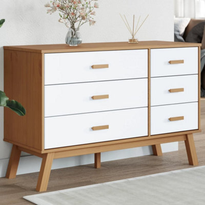 Berkfield Drawer Cabinet Olden White And Brown Solid Wood Pine - image 1