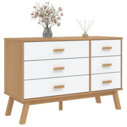 Berkfield Drawer Cabinet Olden White And Brown Solid Wood Pine - thumbnail 4