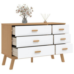 Berkfield Drawer Cabinet Olden White And Brown Solid Wood Pine - thumbnail 5