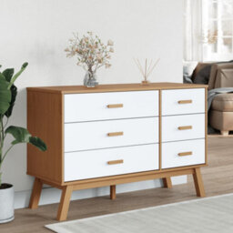 Berkfield Drawer Cabinet Olden White And Brown Solid Wood Pine - thumbnail 3