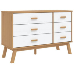 Berkfield Drawer Cabinet Olden White And Brown Solid Wood Pine - thumbnail 2