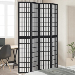 Vidaxl Room Divider 4 Panels Black Solid Wood Paulownia - thumbnail 1
