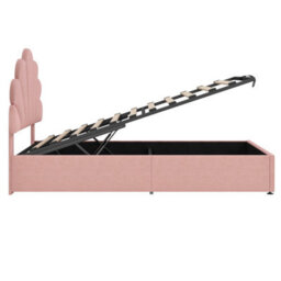 Abrihome 3Ft Pink Velvet Hydraulic Bed 90X190 Cm - Adjustable Petal Headboard, Solid Wood Slat, Storage, No Box Spring (No Mattress) - thumbnail 8