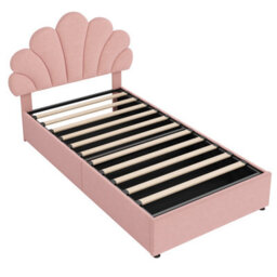 Abrihome 3Ft Pink Velvet Hydraulic Bed 90X190 Cm - Adjustable Petal Headboard, Solid Wood Slat, Storage, No Box Spring (No Mattress) - thumbnail 7