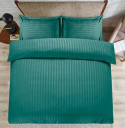 Casabella Satin Stripe Duvet Cover Sets, Double Jade Bedding With Satin Stripes, Double Duvet Set & Pillowcases - thumbnail 4