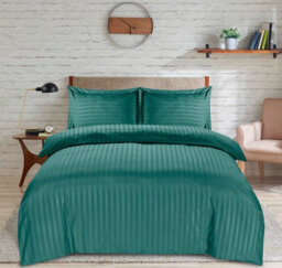 Casabella Satin Stripe Duvet Cover Sets, Double Jade Bedding With Satin Stripes, Double Duvet Set & Pillowcases - thumbnail 3