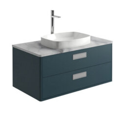 Plum&clay Canaria Blue Wall Hung Bathroom Vanity Unit With White Marble Countertop & Integrated Ceramic Basin (W)985mm (H)850mm