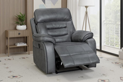 Faux Leather Grey 1 Seater Manual Recliner Chair Venetian - image 1