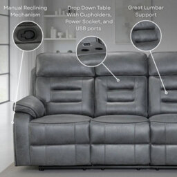 Faux Leather Grey 1 Seater Manual Recliner Chair Venetian - thumbnail 7