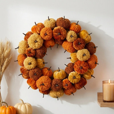 Garden Greatness Autumnal Textured Pumpkin Decorative Wreath - image 1
