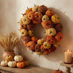 Garden Greatness Autumnal Textured Pumpkin Decorative Wreath - thumbnail 2
