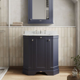 Hudson Reed Floor Standing 3-Door Angled Vanity Unit With 3 Tap Hole White Marble Top & Basin, Twilight Blue, 786X470mm - thumbnail 2