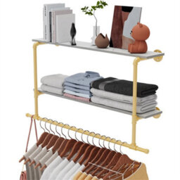 Golden-Extra Long Garment Rack Wall Hanging Rail Rod Shelves - thumbnail 3
