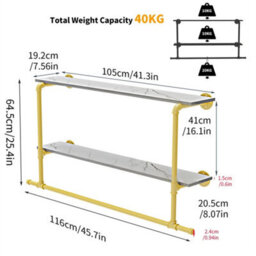 Golden-Extra Long Garment Rack Wall Hanging Rail Rod Shelves - thumbnail 2