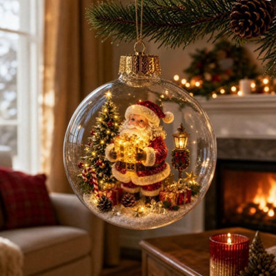 Amorly Lighted Christmas Ornament Clear Pvc Globe Hanging Decoration Glowing Christmas Ornament For Christmas Tree Holiday Decor(Santa) - image 1