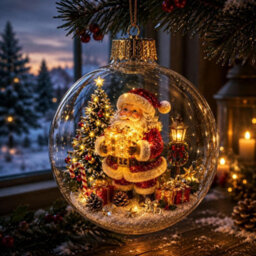 Amorly Lighted Christmas Ornament Clear Pvc Globe Hanging Decoration Glowing Christmas Ornament For Christmas Tree Holiday Decor(Santa) - thumbnail 4