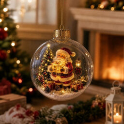Amorly Lighted Christmas Ornament Clear Pvc Globe Hanging Decoration Glowing Christmas Ornament For Christmas Tree Holiday Decor(Santa) - thumbnail 3
