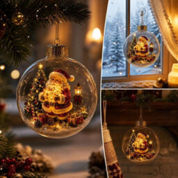 Amorly Lighted Christmas Ornament Clear Pvc Globe Hanging Decoration Glowing Christmas Ornament For Christmas Tree Holiday Decor(Santa) - thumbnail 5