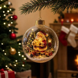 Amorly Lighted Christmas Ornament Clear Pvc Globe Hanging Decoration Glowing Christmas Ornament For Christmas Tree Holiday Decor(Santa) - thumbnail 2