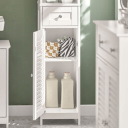 Sobuy Frg236-W, Tall Bathroom Storage Cabinet Freestanding Bathroom Unit With 2 Doors, Drawer And Open Shelf,white,w32Xd30Xh170 - thumbnail 8