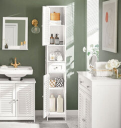 Sobuy Frg236-W, Tall Bathroom Storage Cabinet Freestanding Bathroom Unit With 2 Doors, Drawer And Open Shelf,white,w32Xd30Xh170 - thumbnail 4