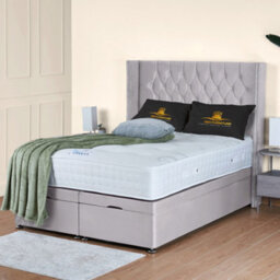 UKBEDFURNITURE Francesca Plush Silver End Opening Divan Ottoman Bed With 54 Inch Headboard & 10 Inch Orthopaedic Mattress - thumbnail 1