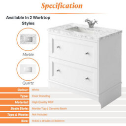 Plum&clay Beckett White Floor Standing Traditional Bathroom Vanity Unit & Basin (W)650mm (H)850mm - thumbnail 5