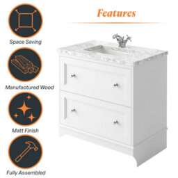 Plum&clay Beckett White Floor Standing Traditional Bathroom Vanity Unit & Basin (W)650mm (H)850mm - thumbnail 6