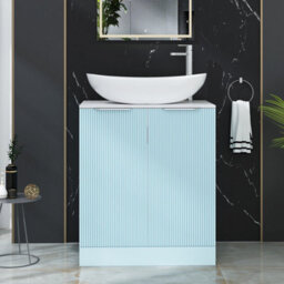 Royal Bathrooms Evora 700mm Powder Blue Fluted Floor Standing Countertop Vanity Unit 2 Door With Cesar Basin - thumbnail 1