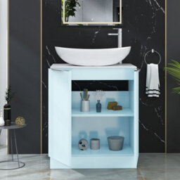 Royal Bathrooms Evora 700mm Powder Blue Fluted Floor Standing Countertop Vanity Unit 2 Door With Cesar Basin - thumbnail 3