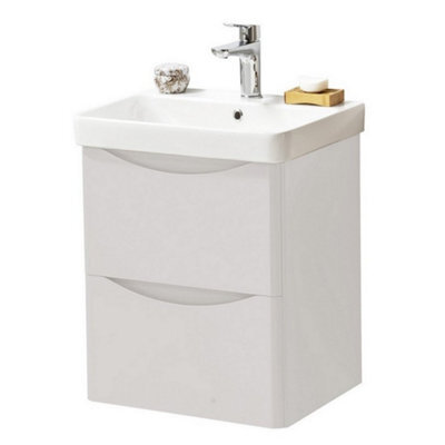 Clifton Bathroom Wall Mounted 2-Drawer Vanity Unit With Basin 500mm Wide - Cashmere - (Arch) - Brassware Not Included - image 1