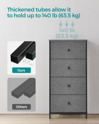 Chest Of Drawers Bedroom, Drawer Storage Unit, Dresser With 4 Fabric Drawers, Metal Frame, Classic Grey And Classic Black - thumbnail 4