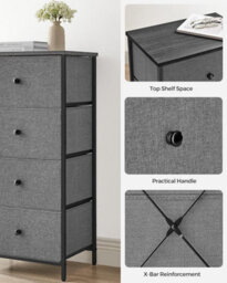 Chest Of Drawers Bedroom, Drawer Storage Unit, Dresser With 4 Fabric Drawers, Metal Frame, Classic Grey And Classic Black - thumbnail 6