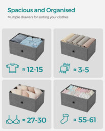 Chest Of Drawers Bedroom, Drawer Storage Unit, Dresser With 4 Fabric Drawers, Metal Frame, Classic Grey And Classic Black - thumbnail 3