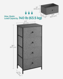 Chest Of Drawers Bedroom, Drawer Storage Unit, Dresser With 4 Fabric Drawers, Metal Frame, Classic Grey And Classic Black - thumbnail 2