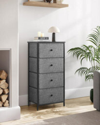 Chest Of Drawers Bedroom, Drawer Storage Unit, Dresser With 4 Fabric Drawers, Metal Frame, Classic Grey And Classic Black