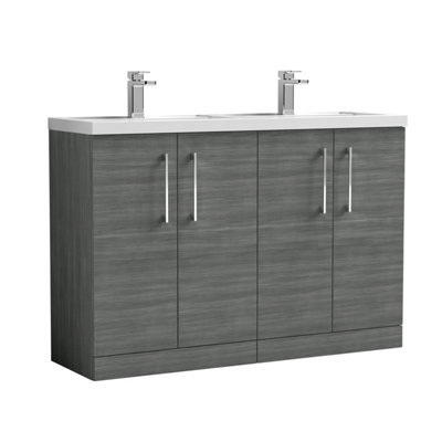 Balterley Bramshall 1200mm Floor Standing 4 Door Vanity Unit With Double Basin For Modern Bathroom Storage - Anthracite Woodgrain - image 1