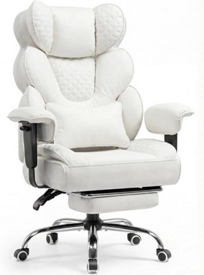 Comhoma Ergonomic Office Chair, Gaming Chair With Footrest, High Executive Chair With Spring Lumbar Support, Pu Leather, White - image 1