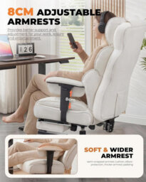 Comhoma Ergonomic Office Chair, Gaming Chair With Footrest, High Executive Chair With Spring Lumbar Support, Pu Leather, White - thumbnail 6