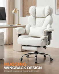 Comhoma Ergonomic Office Chair, Gaming Chair With Footrest, High Executive Chair With Spring Lumbar Support, Pu Leather, White - thumbnail 2