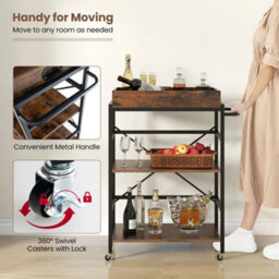 3-Tier Bar Cart Industrial Serving Cart With Detachable Tray - thumbnail 6