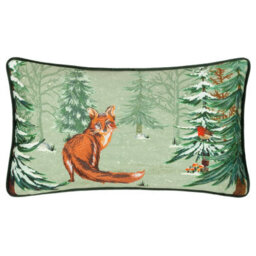 Furn. Lodge Wood Fox Embroidered Feather Rich Cushion - thumbnail 1