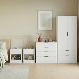Lassic Vida Designs Trega 4 Piece Bedroom Set (1 Drawer Bedside Chest X2, 4 Drawer Chest, 2 Door 2 Drawer Wardrobe) White - thumbnail 1