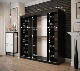 Arte Tilburg 1 Contemporary 2 Mirrored Sliding Door Wardrobe 9 Shelves 2 Rails Dark Oak Effect & Black (H)2000mm (W)2000mm (D)620mm - thumbnail 4