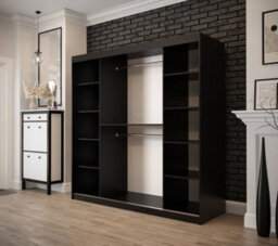 Arte Tilburg 1 Contemporary 2 Mirrored Sliding Door Wardrobe 9 Shelves 2 Rails Dark Oak Effect & Black (H)2000mm (W)2000mm (D)620mm - thumbnail 3
