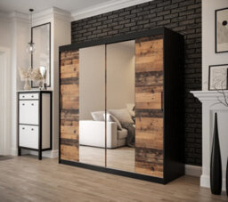 Arte Tilburg 1 Contemporary 2 Mirrored Sliding Door Wardrobe 9 Shelves 2 Rails Dark Oak Effect & Black (H)2000mm (W)2000mm (D)620mm - thumbnail 2